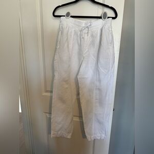 Athleta Retreat High Rise White Linen Ankle Pant
